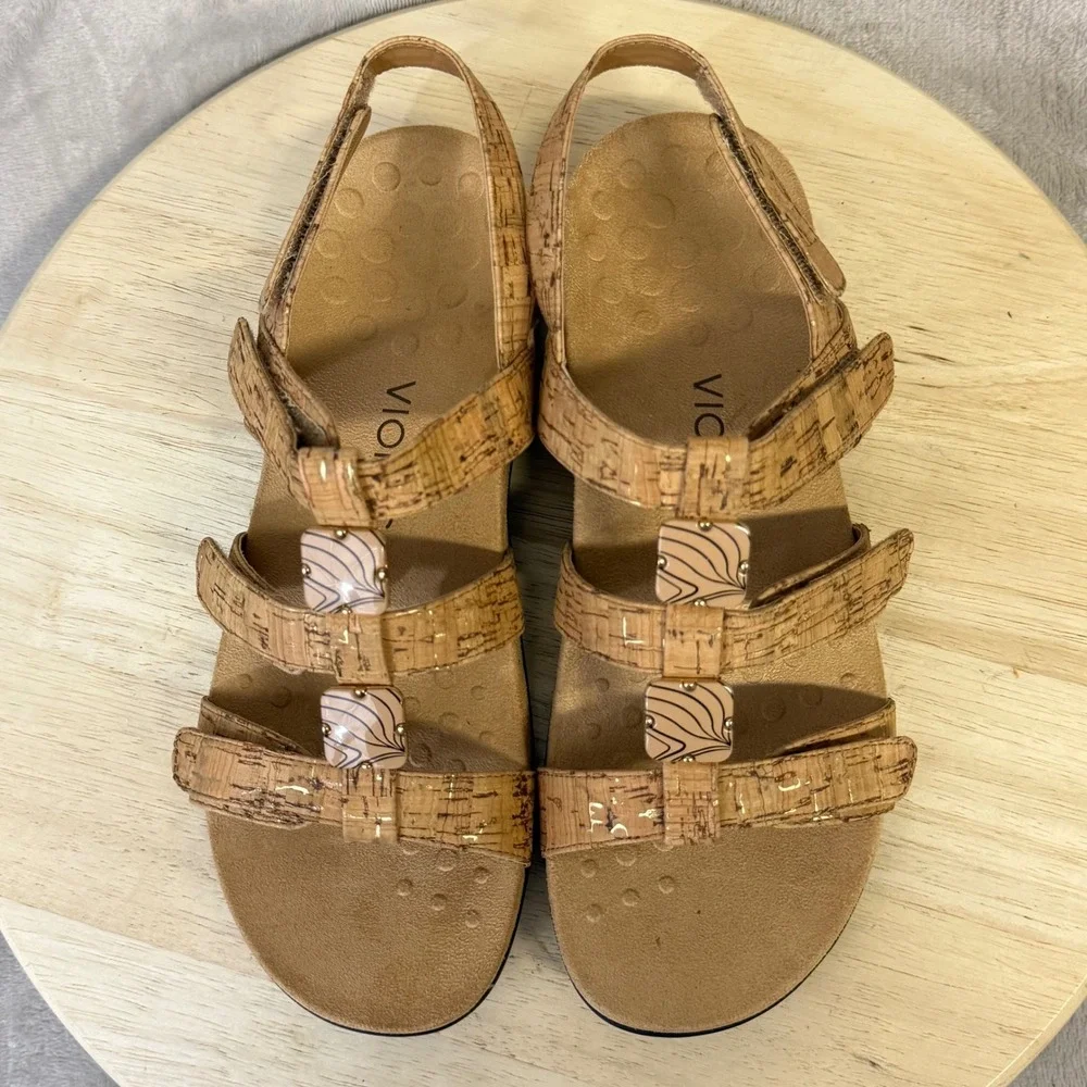 Vionic Amber Cork Gold Fleck Adjustable Slingback Sandals 44AMBER Women 9